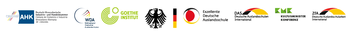 Logos de Instituciones Alemanas que apoyan al Colegio Humboldt: AHK CAVENAL, WDA, Embajada de Alemania en Caracas, DAS, KMK, ZfA, Goethe.